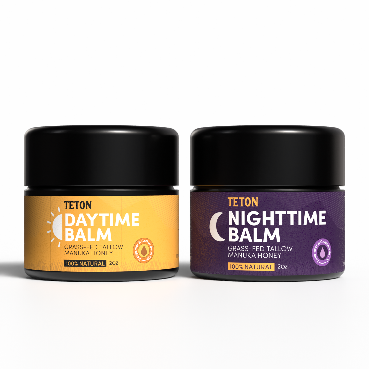 Teton Grass-Fed Tallow Day & Night Balms – Moisturizing Bundle with Manuka Honey, Coffee, Lavender & More 2 Bottle Addon