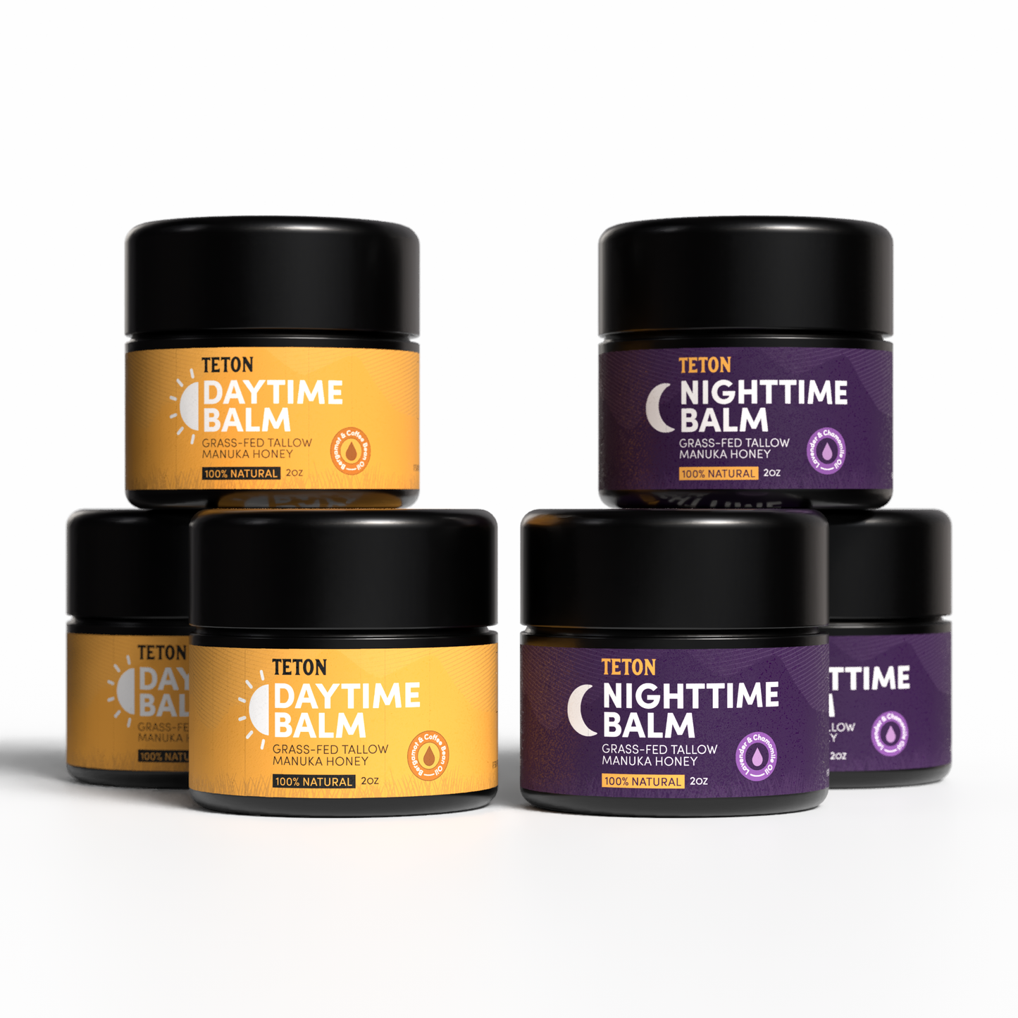 Teton Grass-Fed Tallow Day & Night Balms β Moisturizing Face Bundle with Manuka Honey, Bergamot, Coffee, Lavender & Chamomile (2 x 50ml)