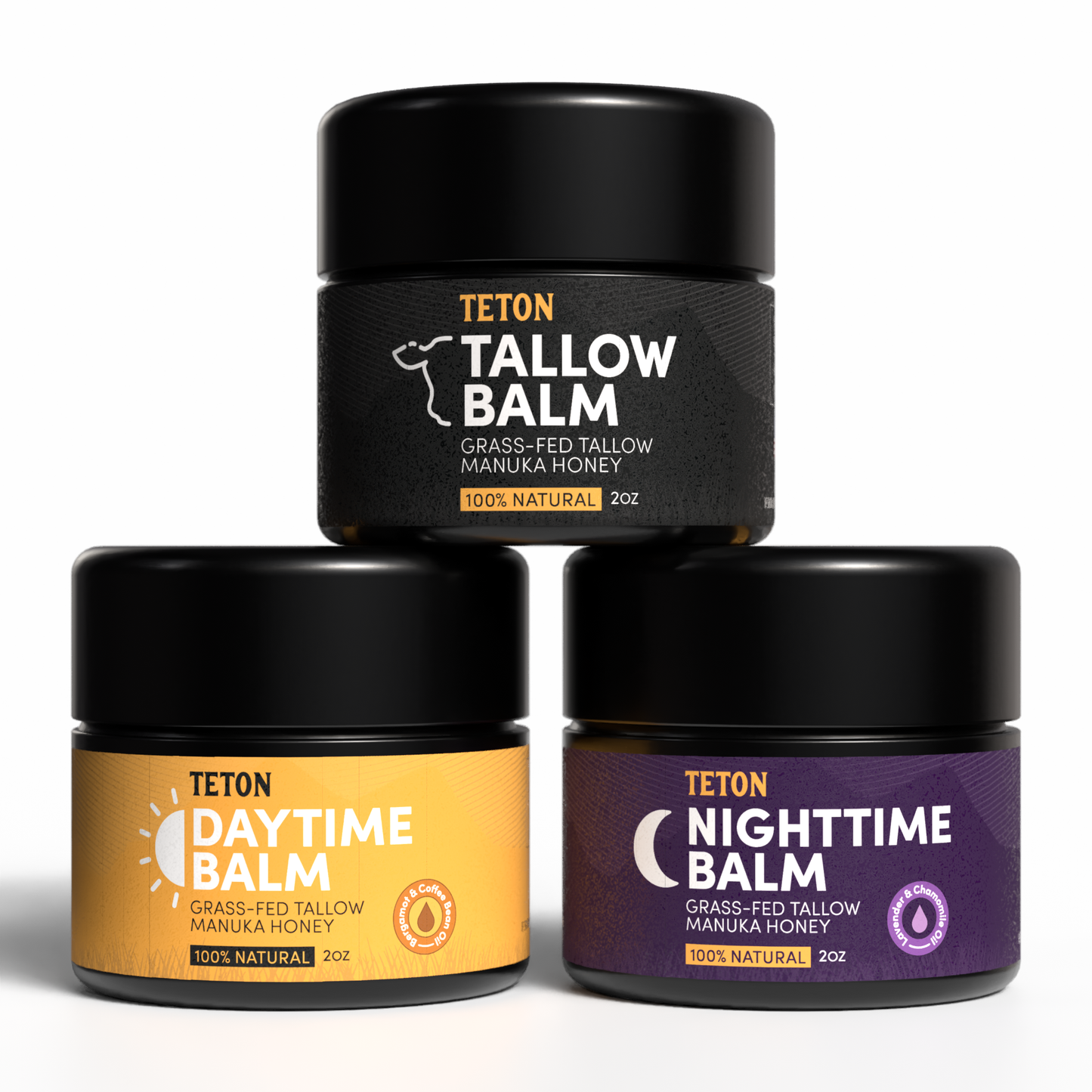 Teton Grass-Fed Tallow Balm Trio β Original, Day & Night Face Balms with Manuka Honey, Coffee, Lavender & Chamomile