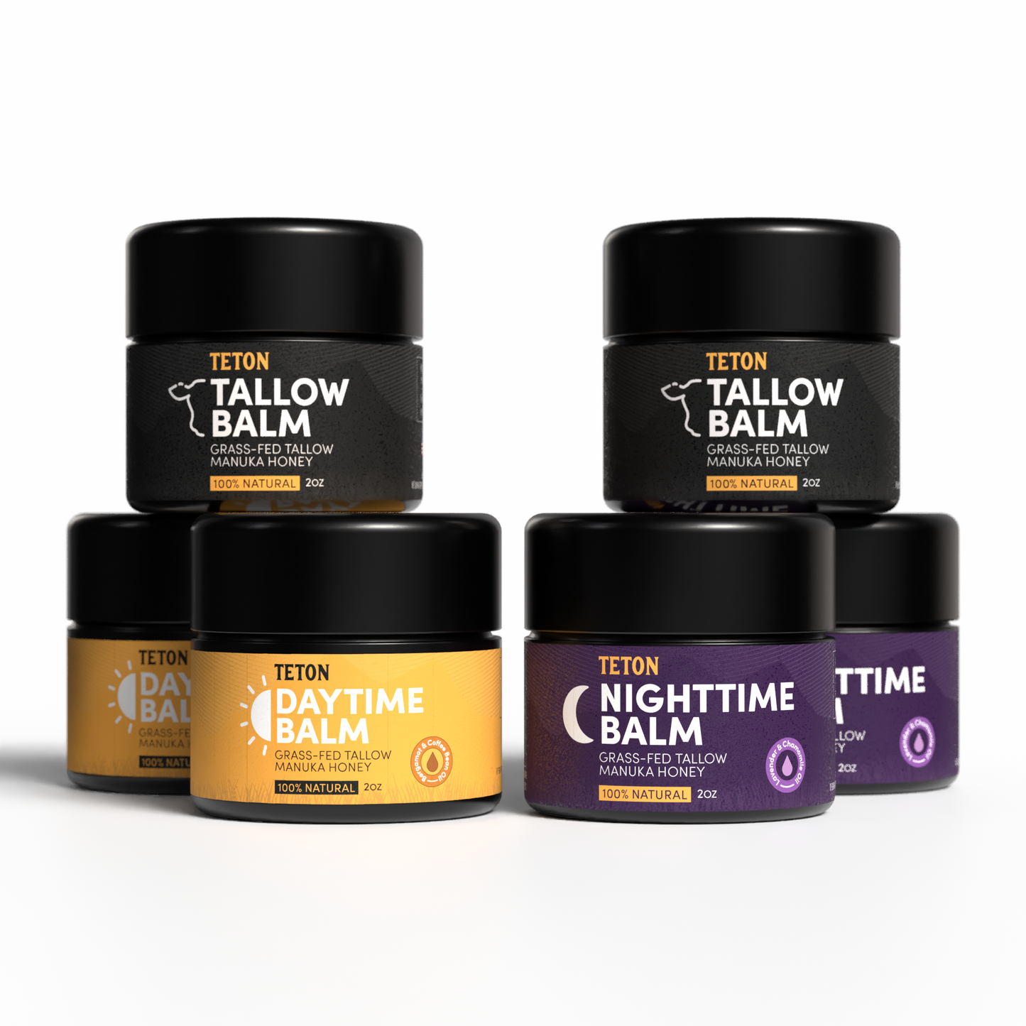 Teton Grass-Fed Tallow Balm Trio β Original, Day & Night Face Balms with Manuka Honey, Coffee, Lavender & Chamomile