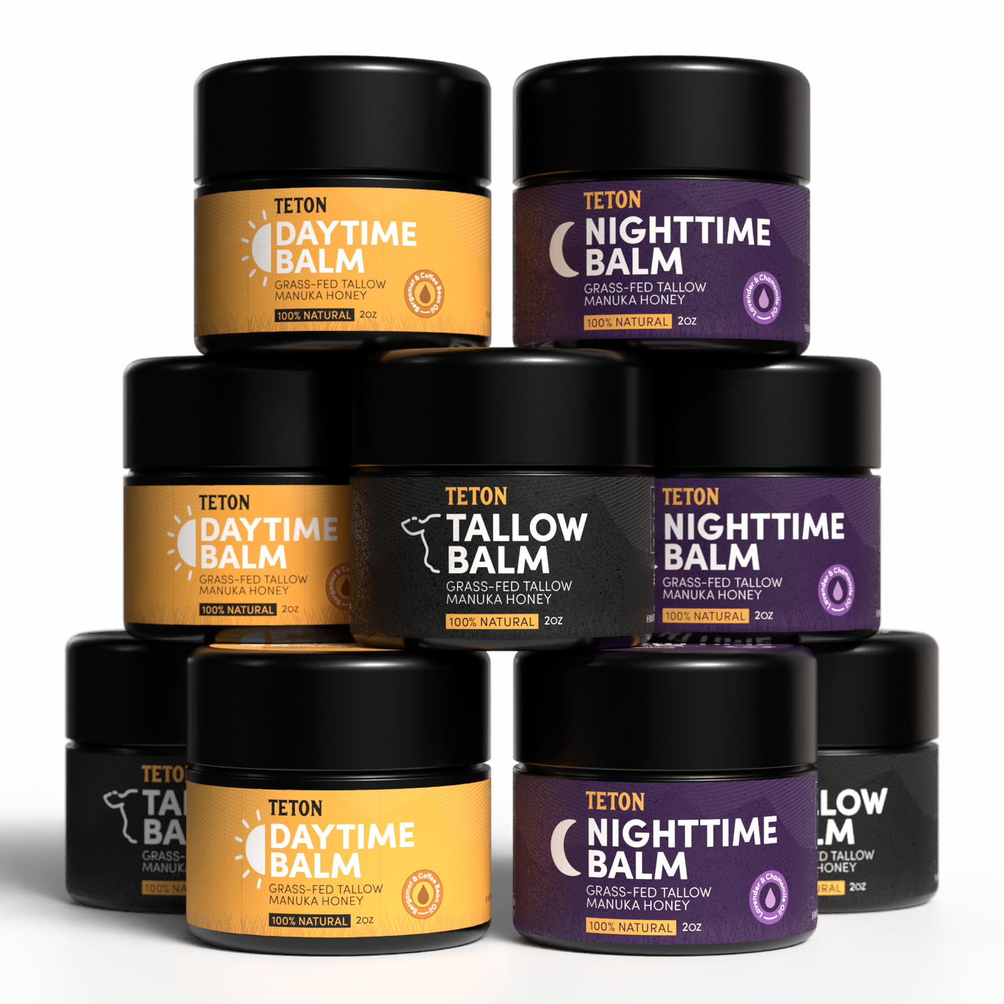 Teton Grass-Fed Tallow Balm Trio β Original, Day & Night Face Balms with Manuka Honey, Coffee, Lavender & Chamomile