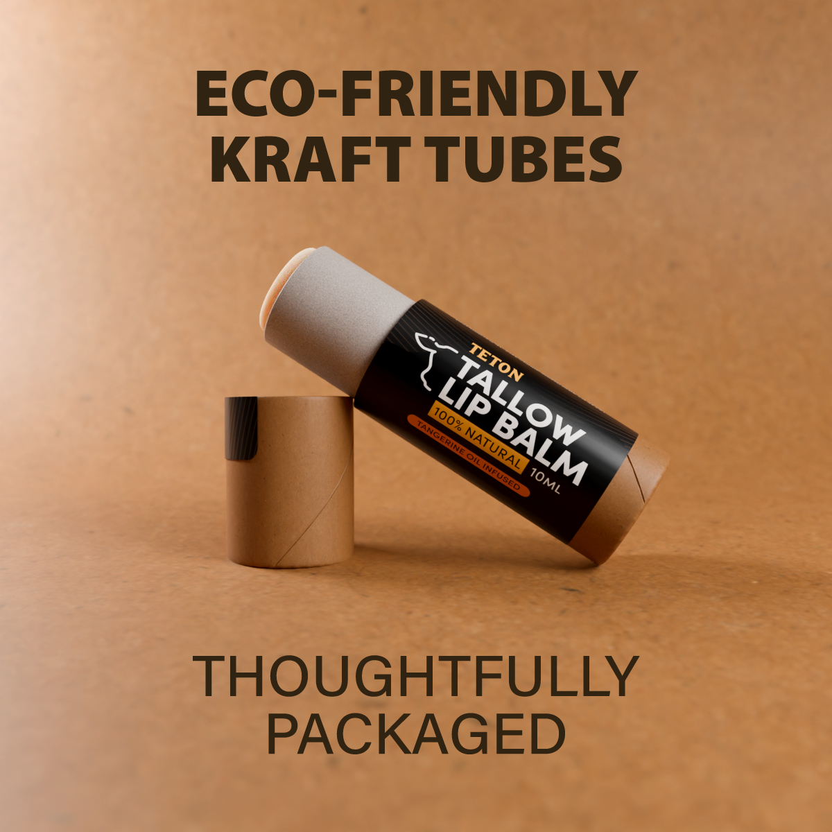 Teton Tallow Lip Balm – Grass-Fed Tallow with Jojoba, Beeswax, Vitamin E & Tangerine – Hydrating Lip Balm 3 Pack (10ml Kraft Tubes)