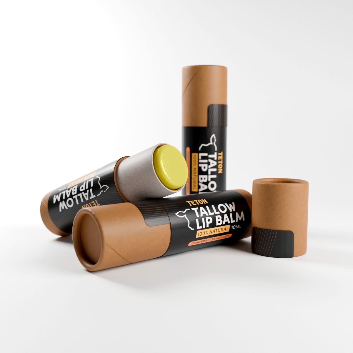 Teton Tallow Lip Balm – Grass-Fed Tallow with Jojoba, Beeswax, Vitamin E & Tangerine – Hydrating Lip Balm 3 Pack (10ml Kraft Tubes)
