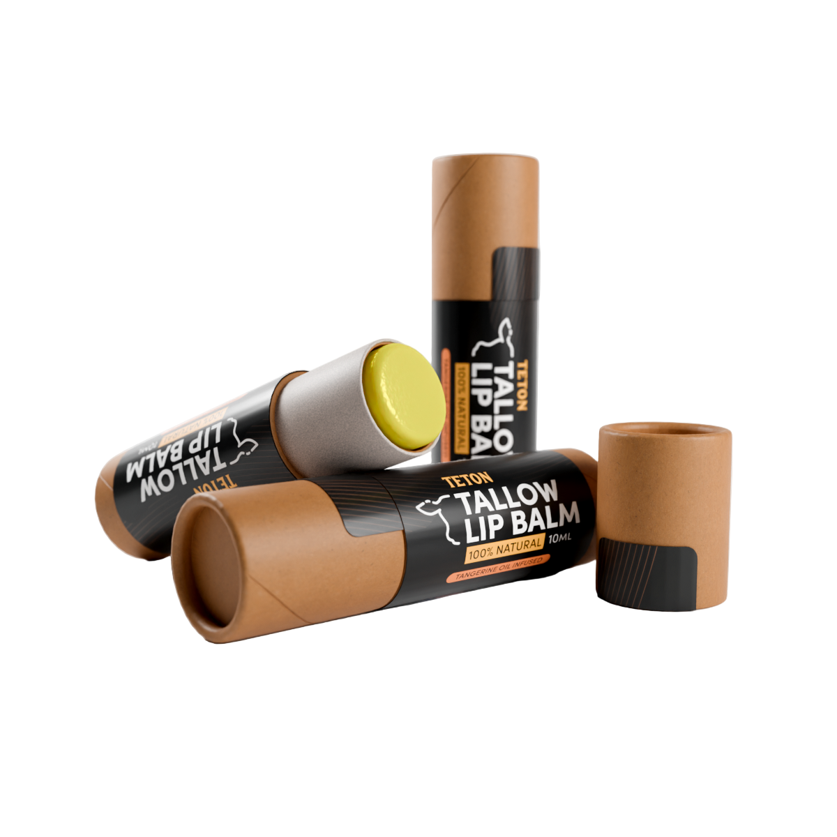 Teton Tallow Lip Balm – Grass-Fed Tallow with Jojoba, Beeswax, Vitamin E & Tangerine – Hydrating Lip Balm 3 Pack (10ml Kraft Tubes)