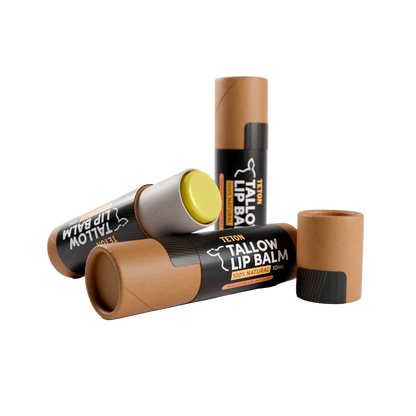 Teton Tallow Lip Balm – Grass-Fed Tallow with Jojoba, Beeswax, Vitamin E & Tangerine – Hydrating Lip Balm 3 Pack (10ml Kraft Tubes)