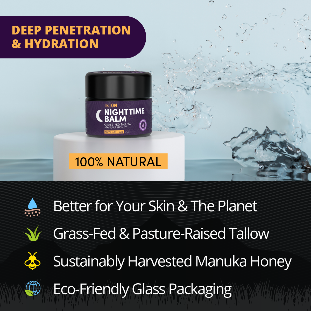 Teton Grass-Fed Tallow Night Cream – Hydrating Overnight Moisturizer with Chamomile & Lavender (50ml)
