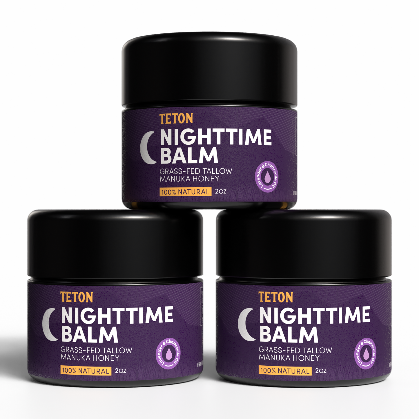 Teton Grass-Fed Tallow Night Cream – Hydrating Overnight Moisturizer with Chamomile & Lavender – (50ml) - 3 Bottle Addon