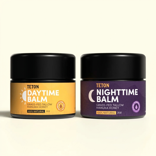 Teton Grass-Fed Tallow Day & Night Balms – Moisturizing Face Bundle with Manuka Honey, Bergamot, Coffee, Lavender & Chamomile (2 x 50ml)